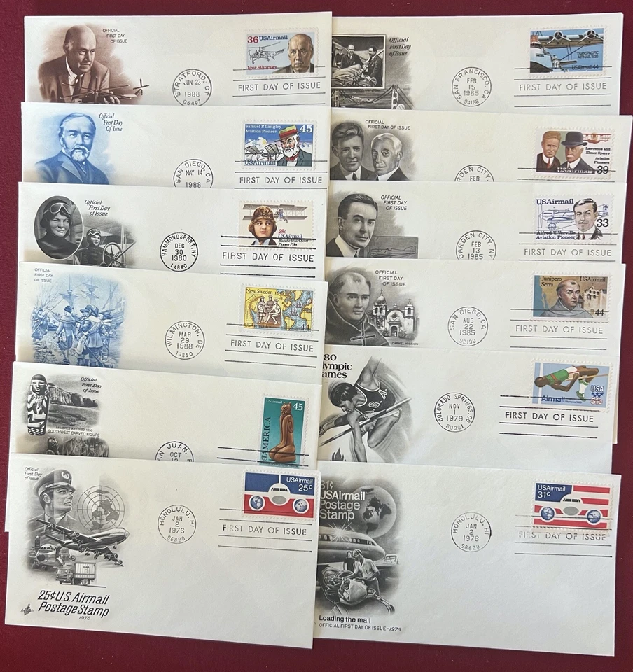US 12 Cacheted AIRMAIL FDCs of 1970-1980 Period   GORGEOUS - Image 1 of 1