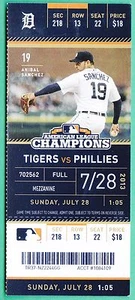 7-28-13 Phillies at Tigers Full Unused Baseball Ticket Peralta Homerun - Picture 1 of 2