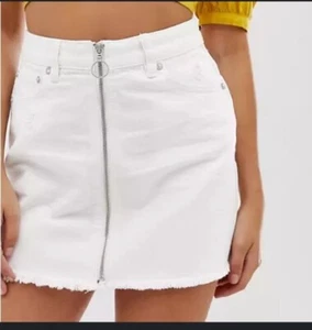WE THE FREE People Zip it Up Mini Distressed White Denim Skirt Size 26, Raw Hem - Picture 1 of 19