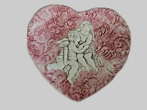 VTG PINK LACE CHERUBS HEART SHAPED CERAMIC PLATE WALL HANGING MADE IN ITALY - Picture 1 of 4