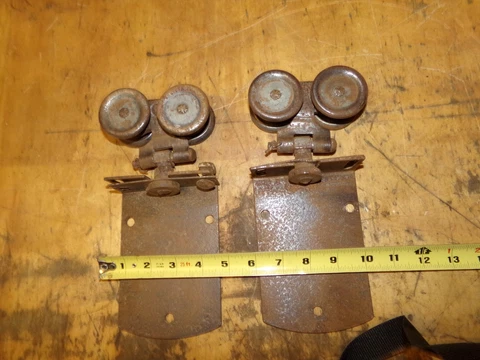 2 Vintage Steel Barn Door Rollers W/Straps Cover