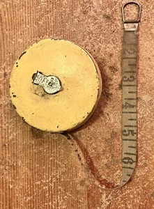 Vintage WALSCO 50 Ft Cloth Reel Tape Measure Yellow Case Milford Conn. USA - Picture 1 of 4