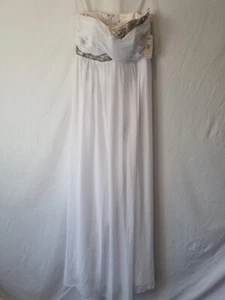 Imoda White Chiffon Sweetheart Beaded Ruched Empire Wedding Dress Sz 12 - Picture 1 of 11