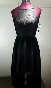 Neu mit Etikett * Xtraordinary schwarz/silber High Low Neckholder Top fließendes Kleid Größe 3 - Bild 1 von 12