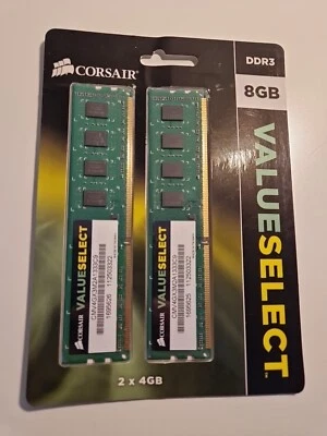 8GB CORSAIR VALUE (2x 4gb) CMV8GX3M2A1333C9 PC3 ddr3 RAM MEMORY DESKTOP DELL HP - Image 1 of 3