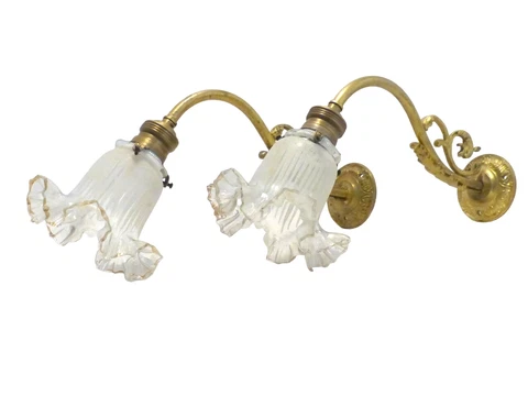 Antique PAIR French Gilded Bronze Wall Light Sconce Chimera 2x Rare Shades Cover
