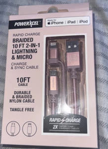 PowerXcel 10' Tangle Free iPhone iPad iPod Braided Rapid Charge & Sync Cable - Picture 1 of 2