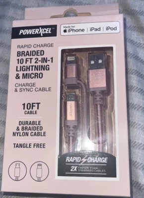 PowerXcel 10' Tangle Free iPhone iPad iPod Braided Rapid Charge & Sync Cable - Image 1 of 2