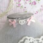 Angelic white lace choker necklace ,faux pearl heart baby pink bow sheer lace co