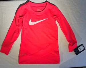 Nike Dri-Fit Kids Small 4-5 Years Cross Over Pink Long Sleeve Glitter Swoosh - Picture 1 of 5