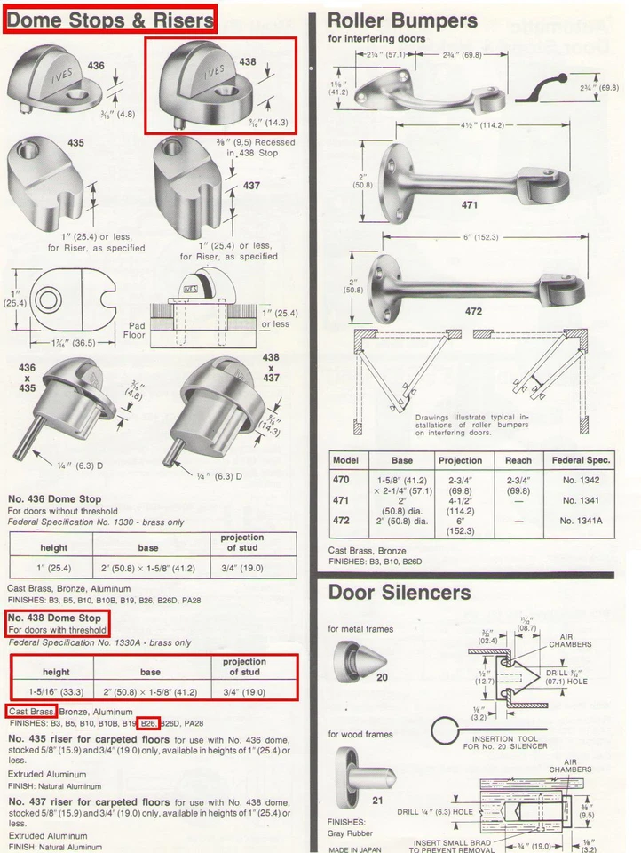 IVES #FS438-US26 'DOMED' FLOOR DOOR STOP, CAST BRASS, POLISHED CHROME-PLATED — 第 1/1 张图片