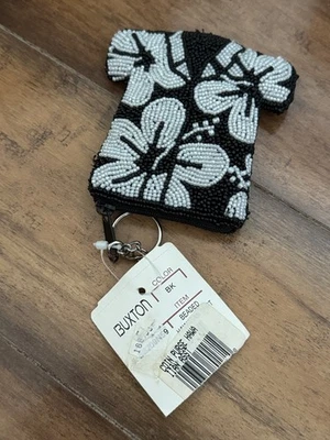 MONEDERO VINTAGE CON CUENTAS BUXTON • CAMISA ALOHA • blanco y negro • HAWAI • con ETIQUETAS Foto 1 de 4