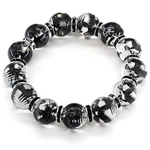 [Seki-Kira] Black Carved Five-Claw Emperor Dragon Quartz 16mm Black Rondelle Pra - Picture 1 of 7