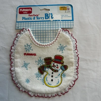 Babero de bebé Playskool vintage 1986 muñeco de nieve Navidad ☆NUEVO☆ Foto 1 de 3