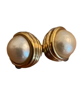 Vintage Panetta Gold Plated Faux Pearl Clip-On Earrings - Picture 1 of 4