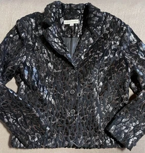BAMBOO TRADERS Womens L Faux Fur Glossy Animal Print Applique Blazer, NWOT - Picture 1 of 20