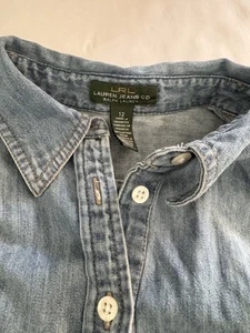 LRL Lauren Jeans Co. Ralph Lauren Denim Dress Womens 12 Pockets Drawstring Colar - Picture 1 of 8
