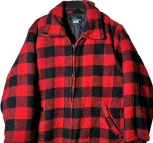 VTG Codet Mens Buffalo Plaid Jacket Sz L Mackinaw Wool Blend Red Black Insulated - Picture 1 of 8