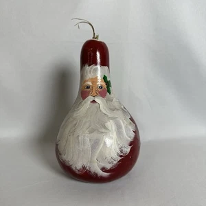 VTG Hand Painted Santa Claus Gourd Christmas Folk Art Artist Signed 2003 8” Tall - Picture 1 of 12