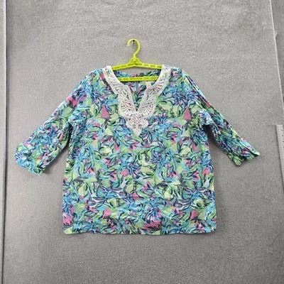 Blusa Alfred Dunner Mujer 1X Pullover Multicolor Floral Encaje Cuello en V Foto 1 de 4