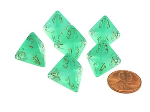 Borealis 18mm 4 Sided D4 Chessex Dice, 6 Pieces - Light Green with Gold - Picture 1 of 1