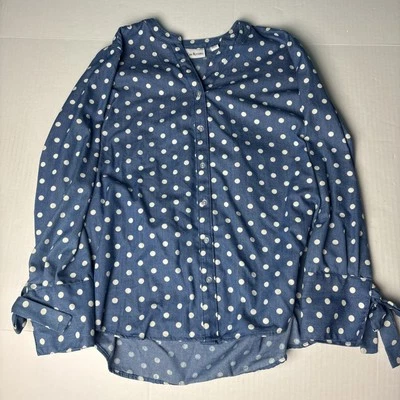 Женская рубашка Kim Rogers средний размер синий белый галстук в горошек с длинным рукавом хлопок  - Изображение 1 из 4