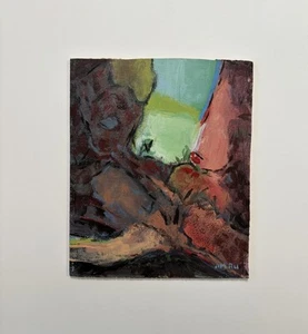 Pintura al óleo abstracta Jim Ru paisaje vintage cubismo expresionista Mcm? - Imagen 1 de 9