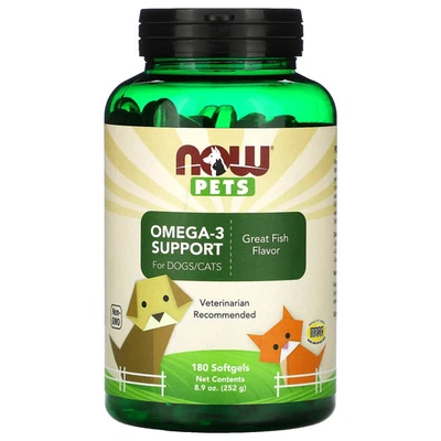 Mascotas, soporte Omega-3 para perros/gatos, grandes peces, 180 cápsulas blandas, 8,9 oz (252 g) Foto 1 de 2
