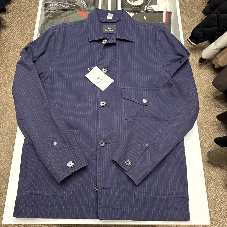 Paul Smith PS Navy Striped Overshirt Shirt  Chore Jacket Mens 48 Small $395 - Image 1 of 3