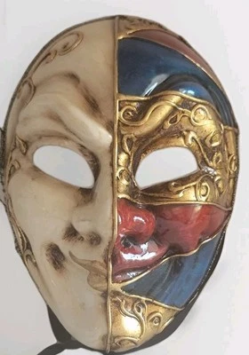 Masquerade Mask Hand Painted Made In Italy Red Gold Ornate Design - Image 1 of 4