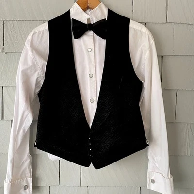 Старинный викторианский черный жаккардовый официальный жилет с оригинальными стеклянными пуговицами сундук 35 дюймов - Изображение 1 из 4