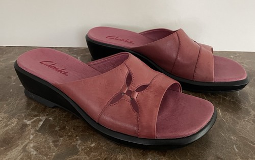 Sandalo Clarks donna rosa pelle slip on punta aperta viaggio tempo libero 8M