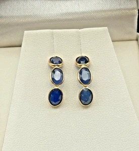 10K Solid Yellow Gold 7 Ct Natural Sapphire Stud Drop Earrings--1559.25 - Picture 1 of 7