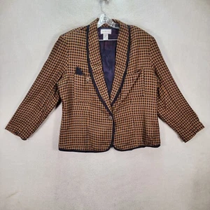 Vtg August Max Brown Gingham Coat Career Jacket Preppy Women Blazer Plus Size 18 - Picture 1 of 22