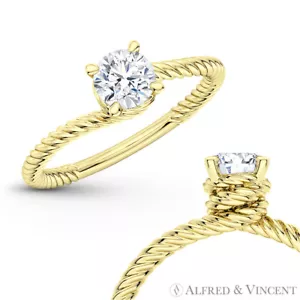 Anillo de compromiso solitario Forever clásico moissanita 4 puertas oro amarillo 14k - Imagen 1 de 6