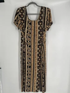 VINTAGE MARNIE WEST midi dress size 11/12 100% rayon side ties geo artsy print - Picture 1 of 12