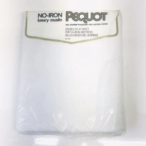 NUEVA Sábana Doble De Colección Sin Hierro Blanco Pequot Lujo Muselina Doble Hoja Plana - Imagen 1 de 4