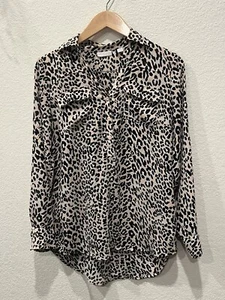 New York And Company Women’s Button Down Leopard Animal Print Top Blouse Size:S - Picture 1 of 6