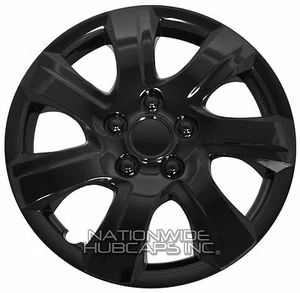 Set of 4 BLACK 16" Hub Caps Wheel Covers 7 Spoke Star Full Tire Rim Lug Hubs New - Picture 1 of 8