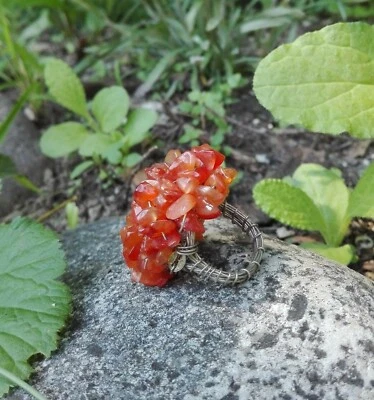 Grande anello Argento 925 e Corniola. Misura modulabile dal 9 al 13 - Immagine 1 di 3