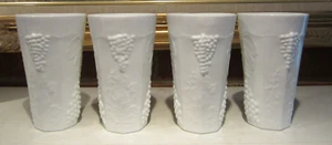 Vintage Milchglas Becher 4 Gläser Obst Muster Trauben Weinblätter - Bild 1 von 21