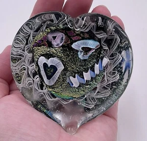 RANDY STRONG ART GLASS DICHROIC FOIL HEART SHAPED PAPERWEIGHT Signed 2003 - Picture 1 of 17