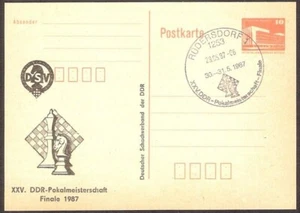 Germany-DDR 1987 Chess postmark CKM 8734 Rüdersdorf Chess Cup souv postcard - Picture 1 of 1