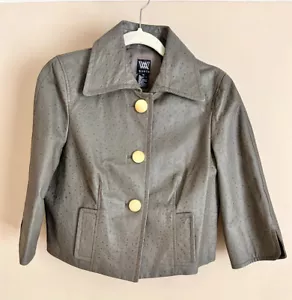 WORTH Womens 3/4 SLV 3 Button Leather Designer Cropped Jacket Gray Ostrich Sz 10 - Picture 1 of 7