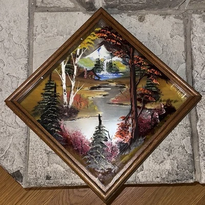 Royce Mcnett-Ram Mirror Painting 13x13x3 Vintage Art Wooden Original Shadowbox - Image 1 of 4