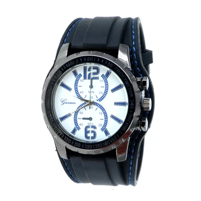 Reloj de cuarzo Geneva de gran tamaño con esfera negra de metal pesado banda ancha de goma moderno Foto 1 de 4