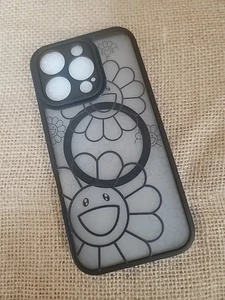 Phone Case Iphone 16 Pro Smiling Flowers Black - Picture 1 of 3