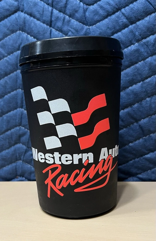 Taza de viaje Aladdin Western Auto Racing vintage 7” negra NASCAR copa patrocinadora EE. UU. Foto 1 de 4