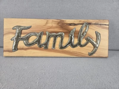 Handmade Solid Wood Base w/Tin Cut Out Family Wall Decor, 18" L x 6.75" T x 1" D - Image 1 of 2