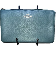 COACH Honey Double Zip Wallet in Teal Pebble Leather Functional Minimalist - Picture 1 of 10